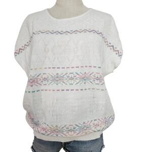 Vintage‎ Cap Sleeve Sweater Top Starbust Stripes L? Off White Pastel